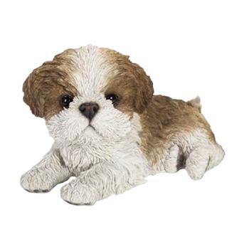 Štěně Shih-tzu ležící polyresinové bílo-hnědé 23cm