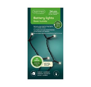 Řetěz svítící venkovní Basic 24LED t.bílá s časovačem, 8 funkcí na baterie černý 1,7m