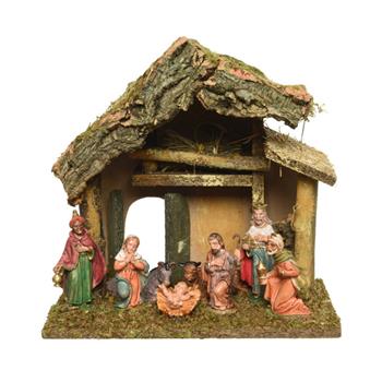 Betlém dřevěný s jesličkami a 8 figurkami 26cm