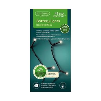 Řetěz svítící venkovní Basic 48LED t.bílá s časovačem, 8 funkcí na baterie černý 3,5m