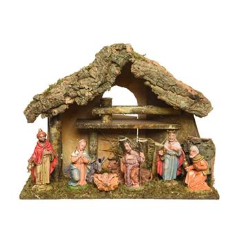 Betlém dřevěný s jesličkami a 8 figurkami 29x38cm