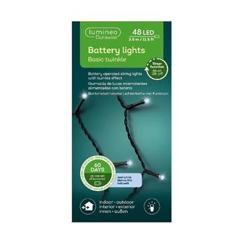 Řetěz svítící venkovní Basic 48LED st.bílá s časovačem, 8 funkcí na baterie černý 3,5m