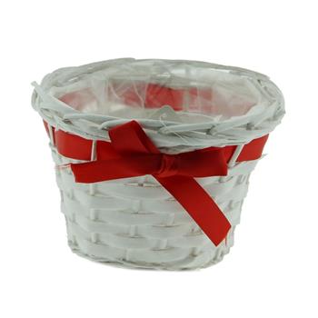 Obal kulatý proutěný s mašlí a igelitem bílý 18cm
