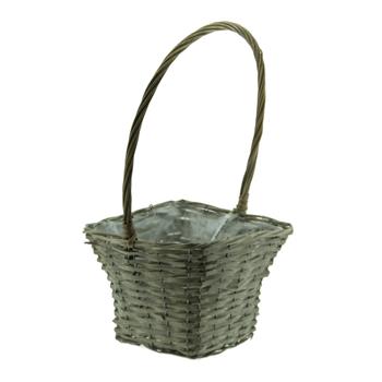 Koš proutěný hranatý s 1 uchem a igelitem šedý 25cm