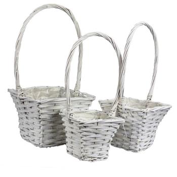 Koš proutěný hranatý s 1 uchem a igelitem bílý 25cm