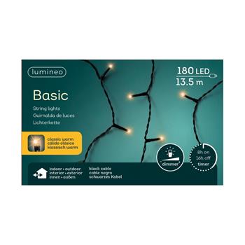 Řetěz svítící venkovní Basic 180LED bílá s časovačem, stmívačem černý 13,5m
