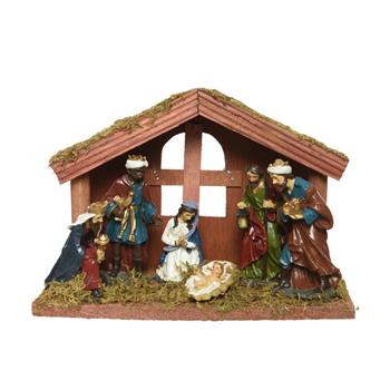 Betlém dřevěný s jesličkami a 6 figurkami 14x20cm