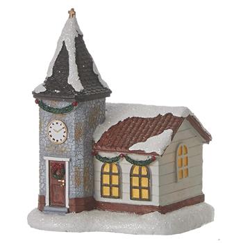 Kostel svítící polyresinový na baterie 14cm