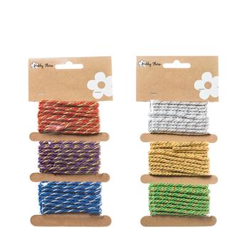 Provaz dekorační kroucený 3 barvy po 2m mix