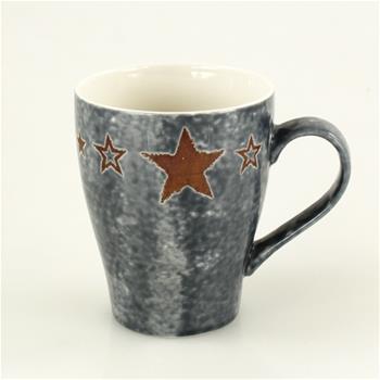 Hrnek dekor hvězdy + lžička šedý porcelán 10cm