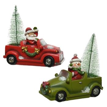 Polyresinové auto se stromkem a postavičkou, 10,5–12 cm, mix barev