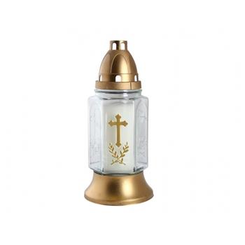 Svíčka hřbitovní LAMPA SKLO kříž čirá 25cm