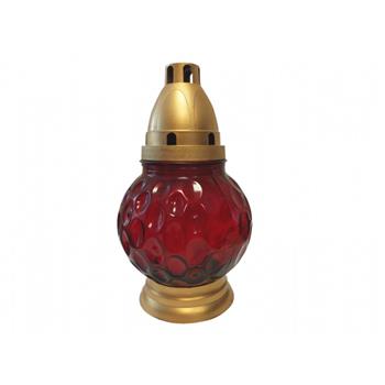 Svíčka hřbitovní LAMPA SKLO koule puntiky červená 20cm
