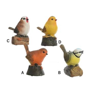 Pták na větvi se zvukem polyresin mix 12cm