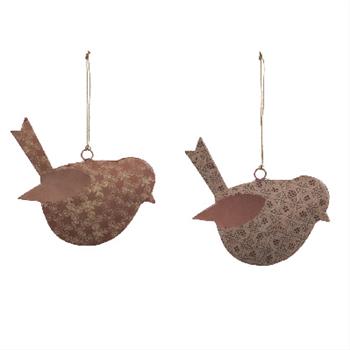 Ozdoba pták dekor ornament plech mix hnědá 8,5cm