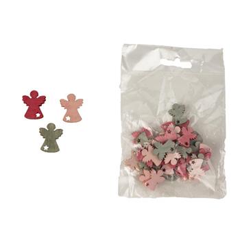 Přízdoba anděl dřevěný růžový a šedý 36ks