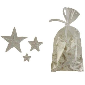 Přízdoba hvězda plastová s glitry bílá 34ks