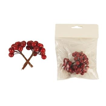 Přízdoba bobule na drátku červené umělé 48ks