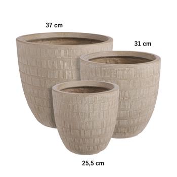 Květináč kulatý kónický SCOTIA škrábaný keramika krémová 37cm