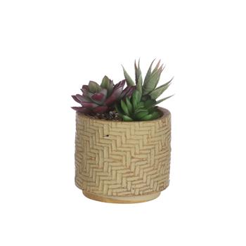 Sukulent hrnkový umělý hnědý keramický obal 14cm