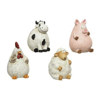 Slepice/kráva/prase/ovce sedící polyresin mix 18,5cm