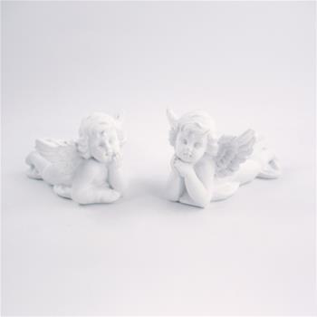 Bílý polyresinový anděl na peřině 15,5 cm