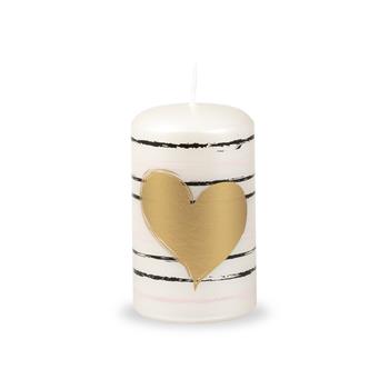 Svíčka válec UNIPAR WITH LOVE srdce bílo-zlatá 10cm