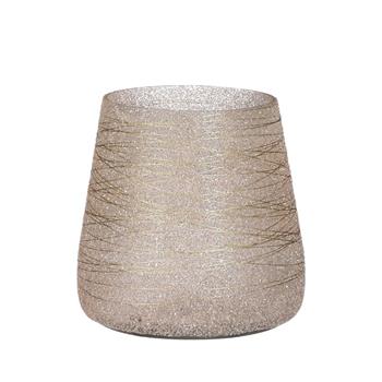 Svícen skleněný na čajovou svíčku kónický s glitry šampaň 11cm