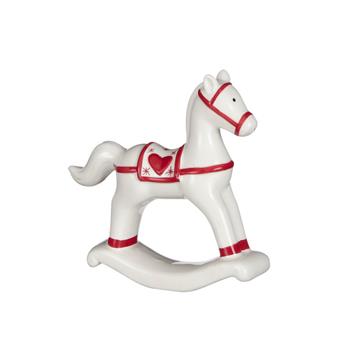 Keramický houpací kůň bílo-červená 14cm