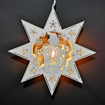 Lampa svíticí dekor sněhulák dřevěná přírodní 30cm
