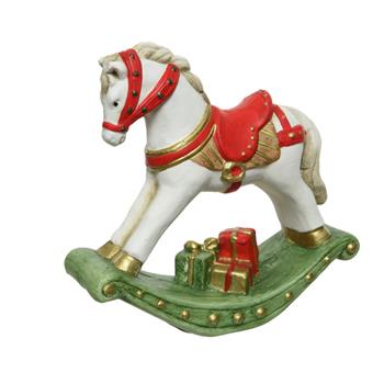 Kůň houpací keramický bílo-zelený 16,5cm