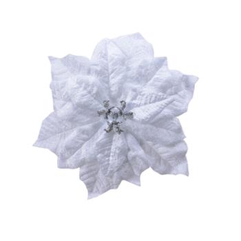 Poinsettia umělý sametový květ na klipu bílý 26cm