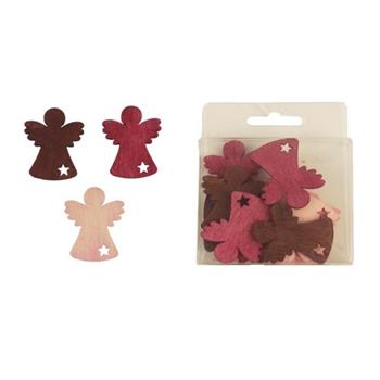 Přízdoba anděl s hvězdou 12ks dřevěný růžový a fialový 4cm