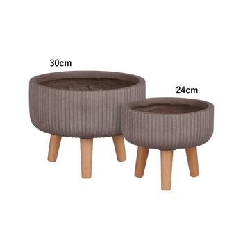 Miska kulatá NUOVO na 3 nohách žebrovaná keramika taupe 30cm