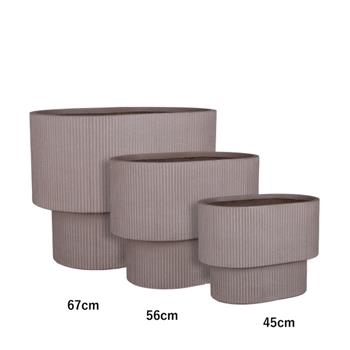 Květináč ovál QUITO žebrovaný keramika taupe 67cm