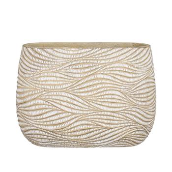 Obal oválný cementový HENDRICK s vlnkami krémový 42cm