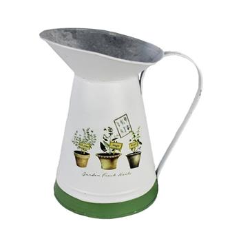 Džbán/konev plechový s bylinkami zeleno-bílá 23cm