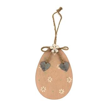 Ozdoba vejce dekor květy dřevo růžová 11,5cm