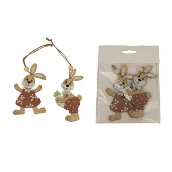 Ozdoba dřevěný zajíc chlapec/dívka, 4ks