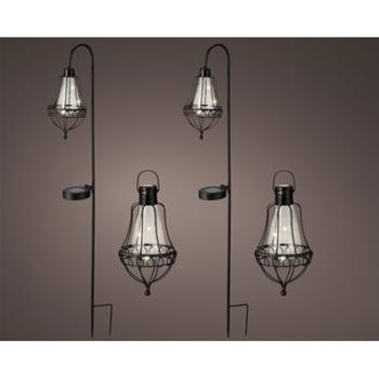 Venkovní lucerana zápich nebo závěs 4ks 20LED t.b.+čas  21-84cm