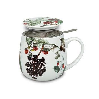 Hrnek buclák porcelánový se sítkem a víčkem FRUITS 420ml