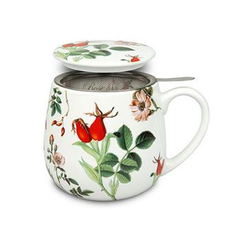 Hrnek buclák porcelánový se sítkem a víčkem ROSE HIP 420ml