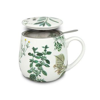 Hrnek buclák porcelánový se sítkem a víčkem HERBS 420ml
