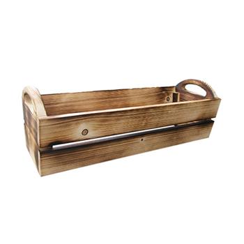 Truhlík hranatý dřevěný STATEK 2 ucha s plastovou vložkou opalovaný 80cm