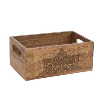 Bedna hranatá dřevěná s mandalou a 2 uchy 30cm