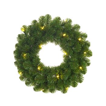 Věnec Norton umělý zelený 20LED, t.bílá na baterie 45cm