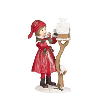 Dívka s krmítkem polyresin červená 19,5cm