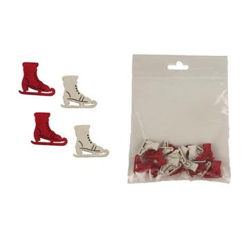 Přízdoba dřevěná brusle 2cm bílá/červená 24ks