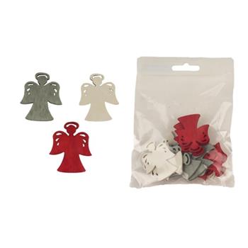 Přízdoba dřevěný anděl 4cm šedá/červená/bílá 12ks