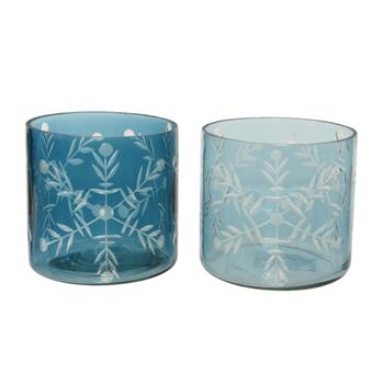 Skleněný svícen s vločkou na čajovou svíčku modrý mix 8cm